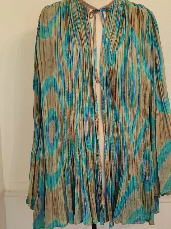 Sister Max Flared Sleeve Silk Bohemian Pleated Top Cardigan Medium Dyed Design - Picture 2 of 12